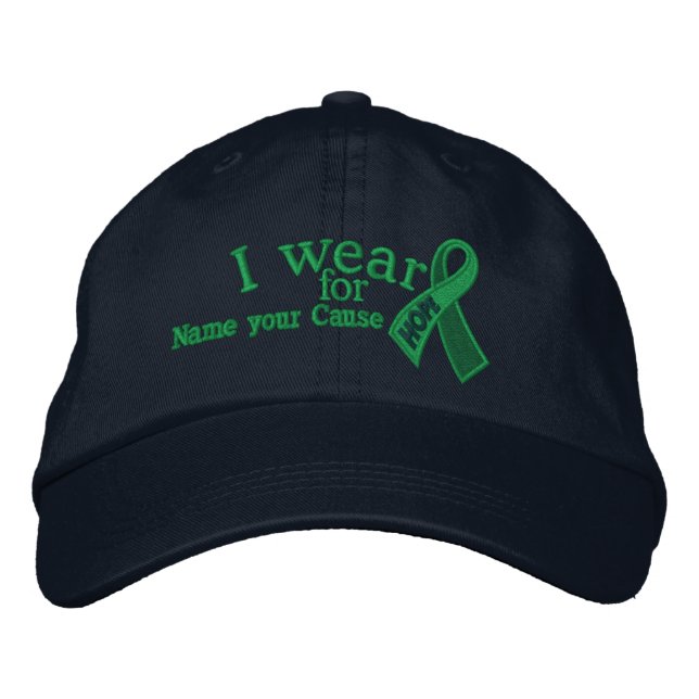 Personalised Green Hope Ribbon Awareness Your Text Embroidered Hat (Front)