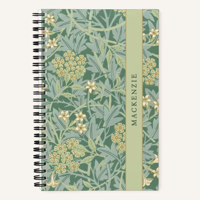 Personalised Green Jasmine Floral Pattern Notebook (Front)