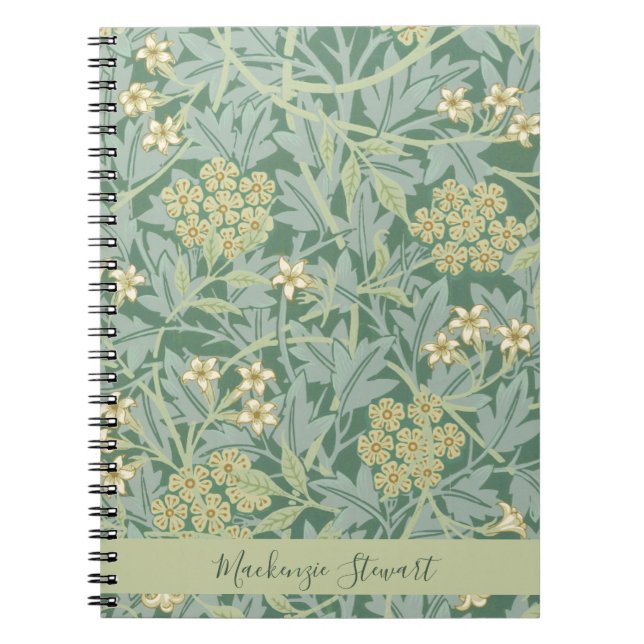 Personalised Green Jasmine Floral Pattern Notebook (Front)
