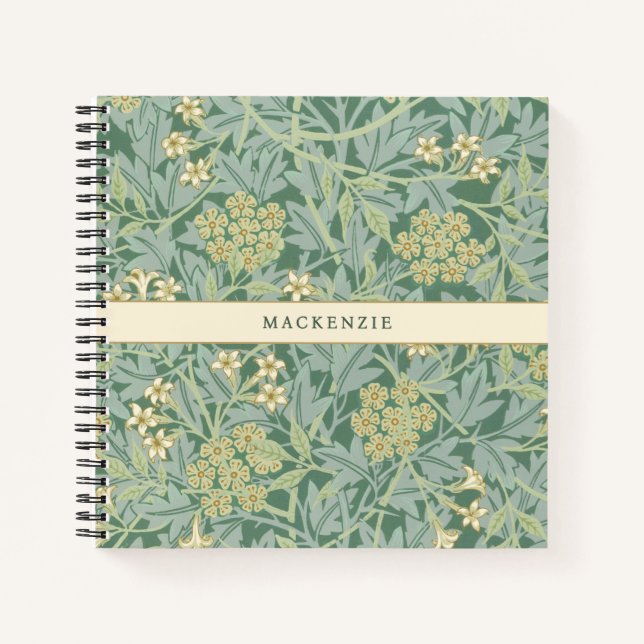 Personalised Green Jasmine Floral Pattern Notebook (Front)