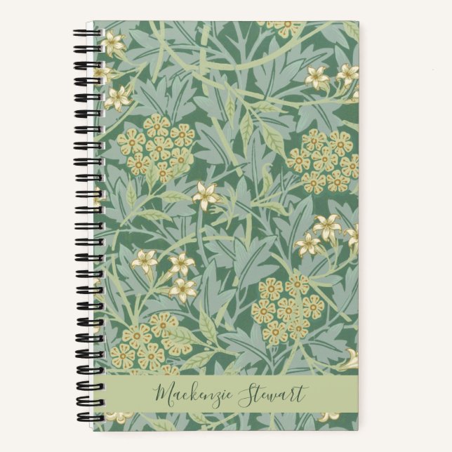 Personalised Green Jasmine Floral Pattern Notebook (Front)