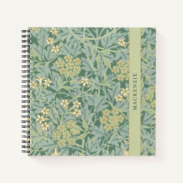 Personalised Green Jasmine Floral Pattern Notebook (Front)