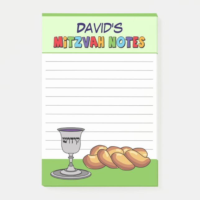 Personalised Green Kiddish Mitzvah Post-it Notes (Front)