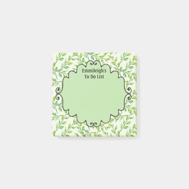 Personalised Green Leaves and Branches Post-it Notes (Front)
