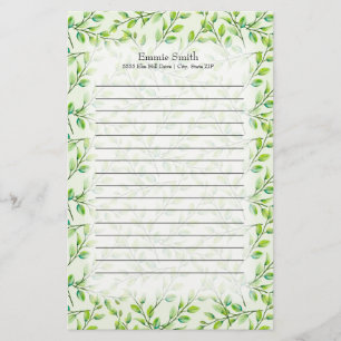 Personalised Green Leaves and Branches Stationery