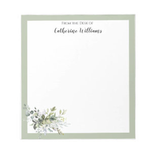 Personalised Green Leaves Home Office Stationery  Notepad