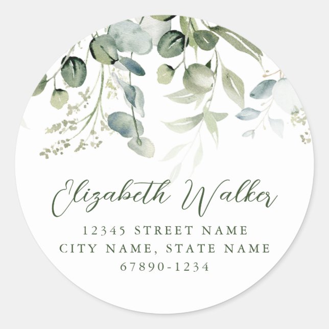 Personalised Green Leaves Round Stickers (Front)