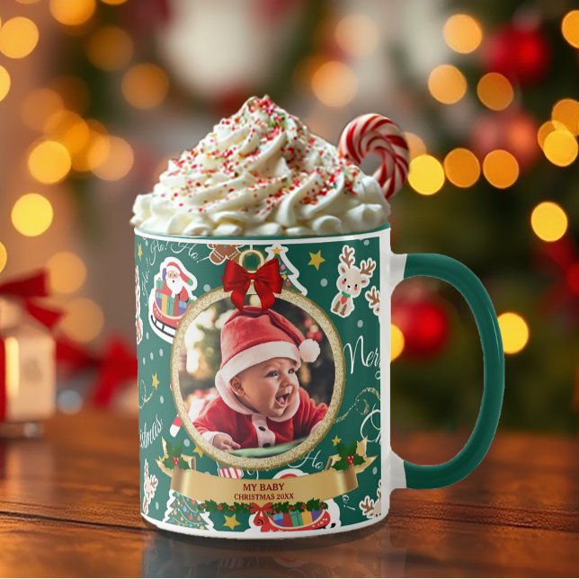 Personalised Green Merry Christmas HO!HO!HO! Mug (Creator Uploaded)