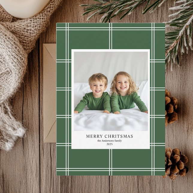 Personalised Green Merry Christmas Photo  Invitation (Creator Uploaded)