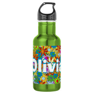 Personalised Green Modern Floral Pattern 532 Ml Water Bottle