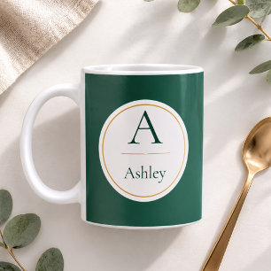 Personalised Green Monogram Name Elegant  Coffee Mug