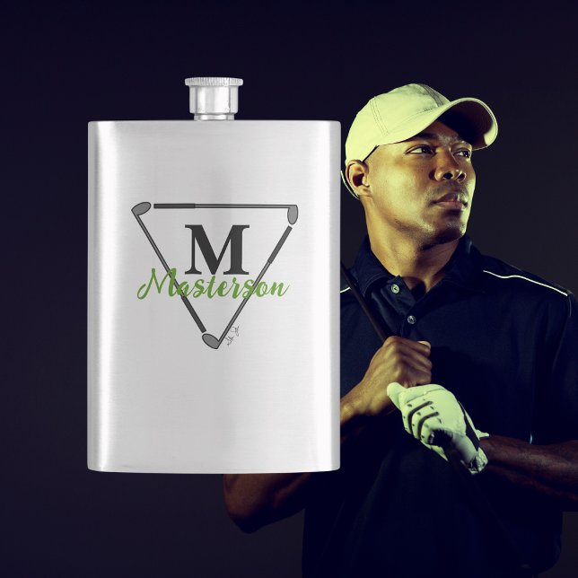 Personalised Green Monogram/Name Unique Golf Clubs Hip Flask (Creator Uploaded)