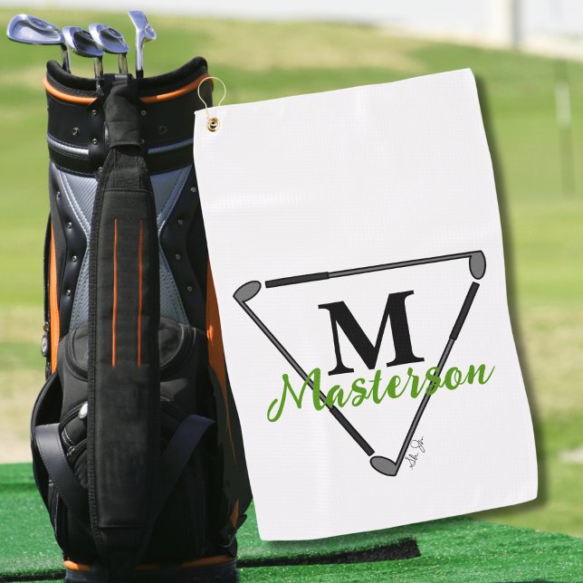 Personalised Green Monogram/Name Unique Golf Clubs Towel (Creator Uploaded)