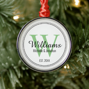 Personalised Green Monogram Newlywed Metal Ornament