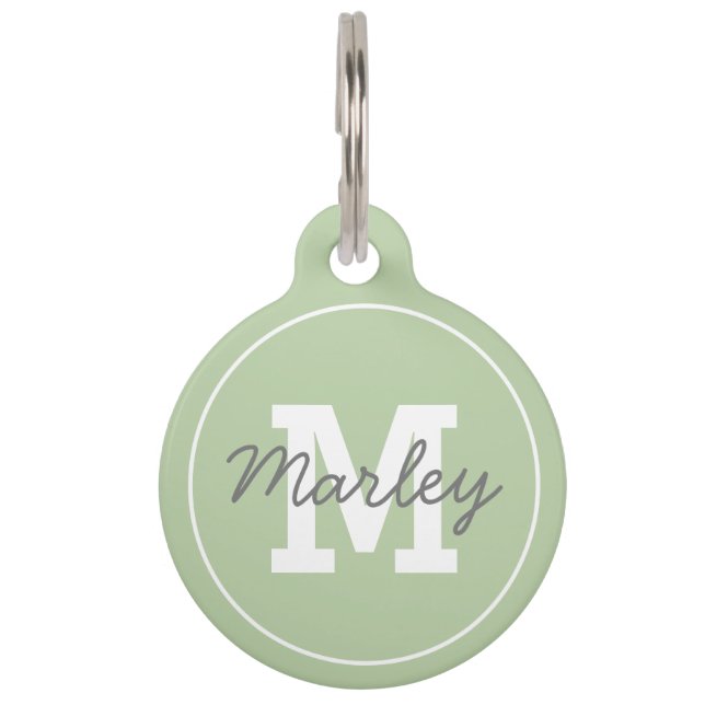Personalised Green Monogram Pet Name Pet Tag (Front)