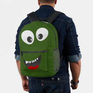 Personalised Green Monster Fun Printed Backpack