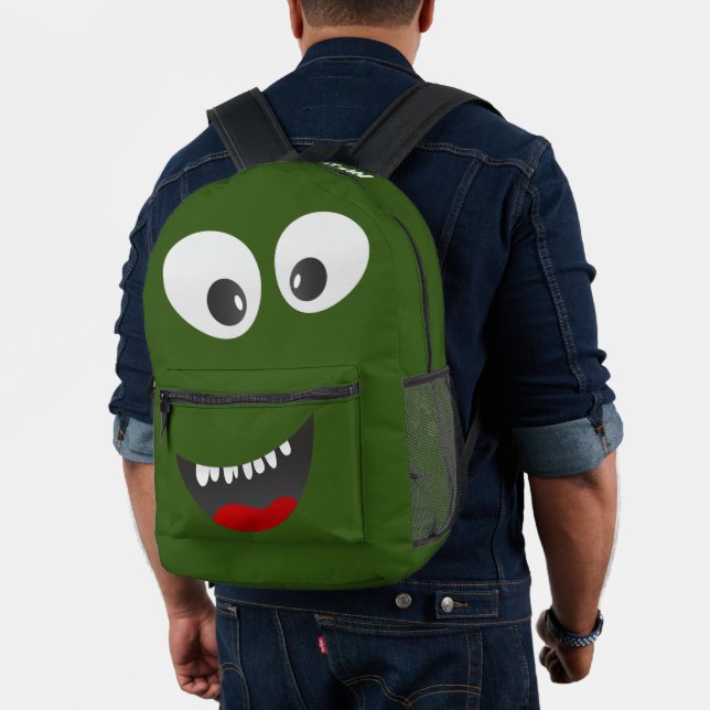 Personalised Green Monster Fun Printed Backpack (Insitu (Model))