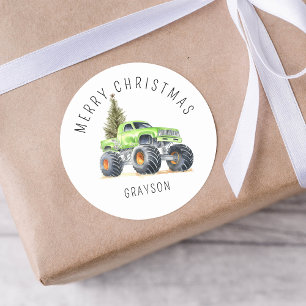 Personalised Green Monster Truck Christmas Gift Classic Round Sticker