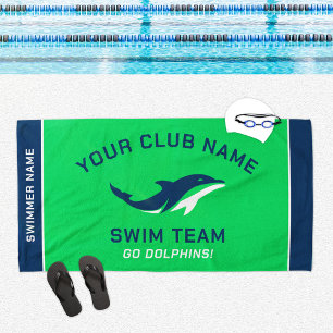 Personalised Green Navy Swim Team Swimmer Name Beach Towel