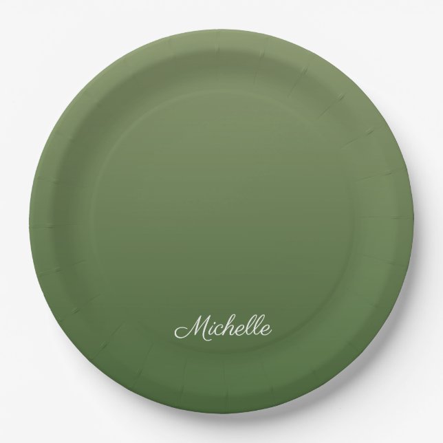Personalised green ombre paper plate (Front)