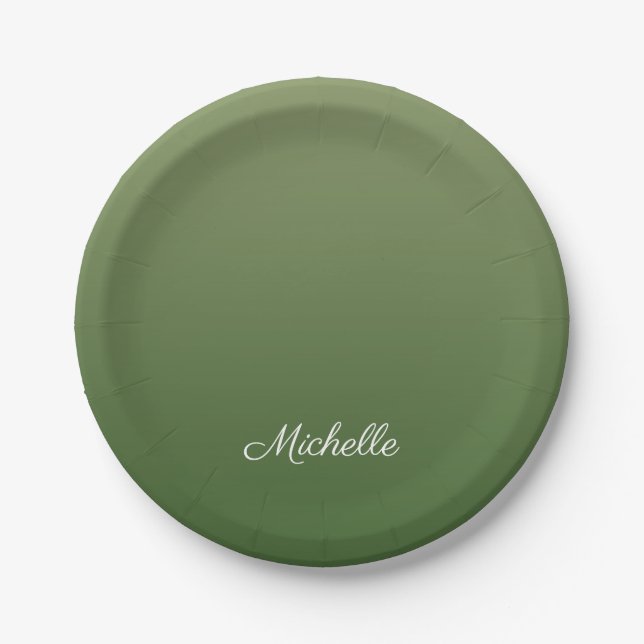 Personalised green ombre paper plate (Front)