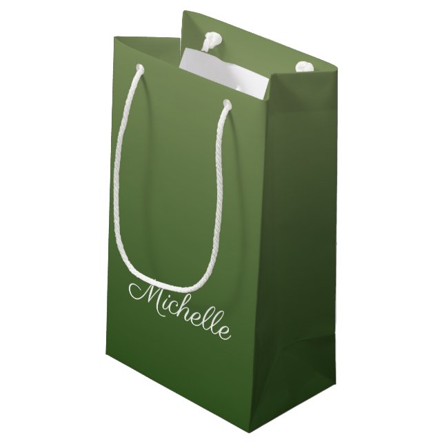 Personalised green ombre small gift bag (Back Angled)