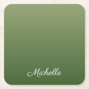 Personalised green ombre square paper coaster