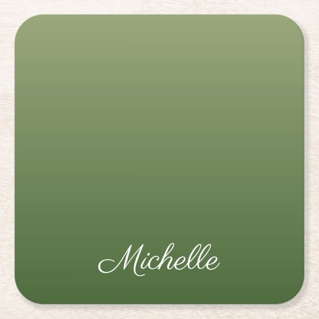 Personalised green ombre square paper coaster (Front)