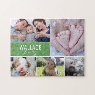 Personalised Green Photo Collage Family Jigsaw Puzzle