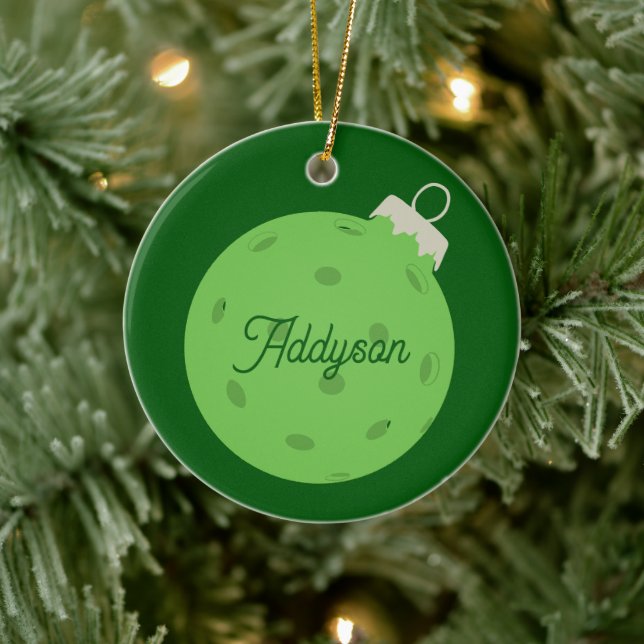 Personalised Green Pickleball Christmas Ceramic Ornament (Tree)