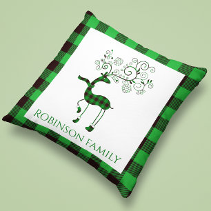 Personalised Green Plaid Deer Cushion