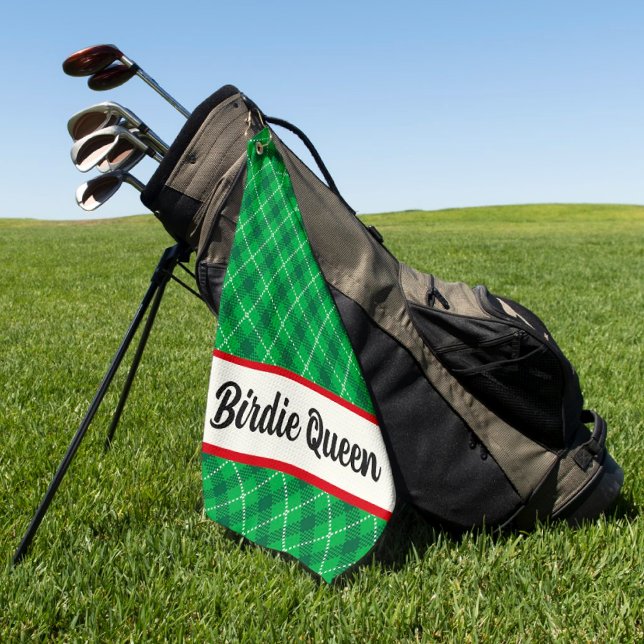 Personalised Green Plaid Tartan Golf Towel (For your favorite lady golfer. You can personalize it!)