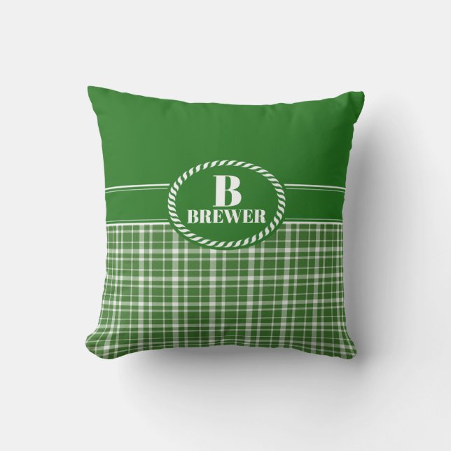 Personalised Green Plaid Throw Pillow (Front)