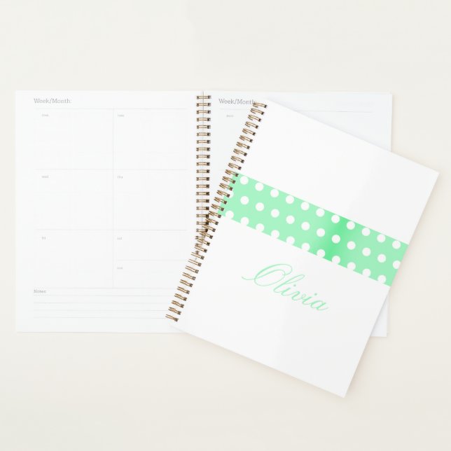 Personalised Green Poka Dots Planner (Display)