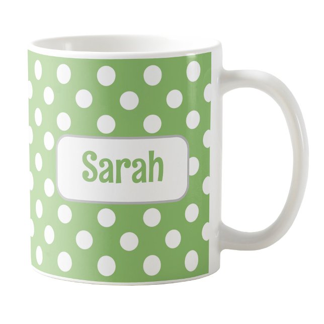 Personalised Green Polka Dot Mug (Personalized Green Polka Dot Mug at Amy's Coffee Mugs on Zazzle. )