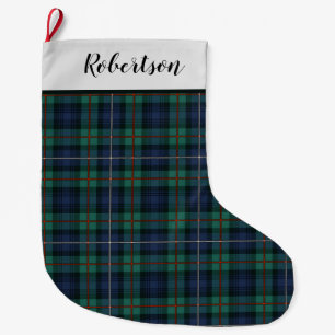 Personalised Green Purple Robertson Tartan Large Christmas Stocking