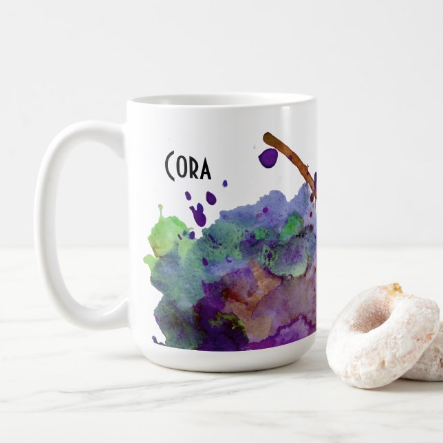 Personalised Green & Purple Watercolor Splatter 2 Coffee Mug (With Donut)