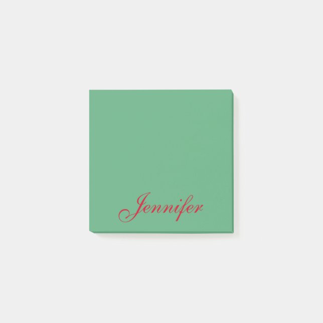 Personalised Green Red Script Name Post-it Notes (Front)