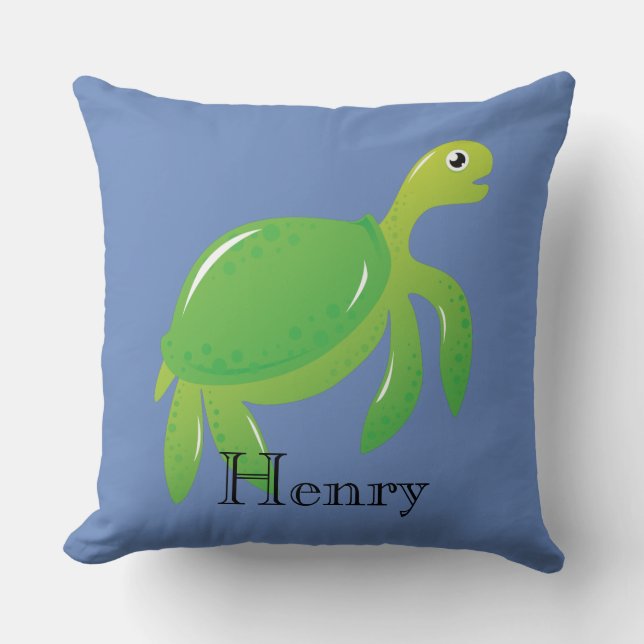 Personalised Green Sea Turtle in Blue Sea Pillow (Front)