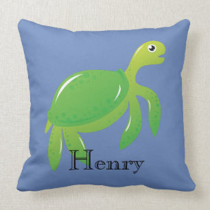 Personalised Green Sea Turtle in Blue Sea Pillow