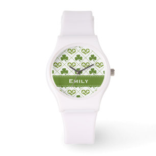 Personalised Green Shamrock and Hearts Watch