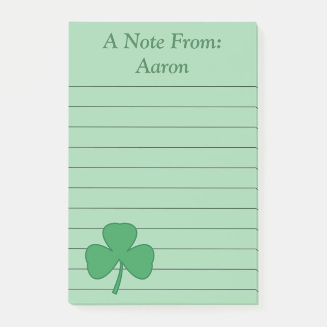 Personalised Green Shamrock Post It Notes (Front)