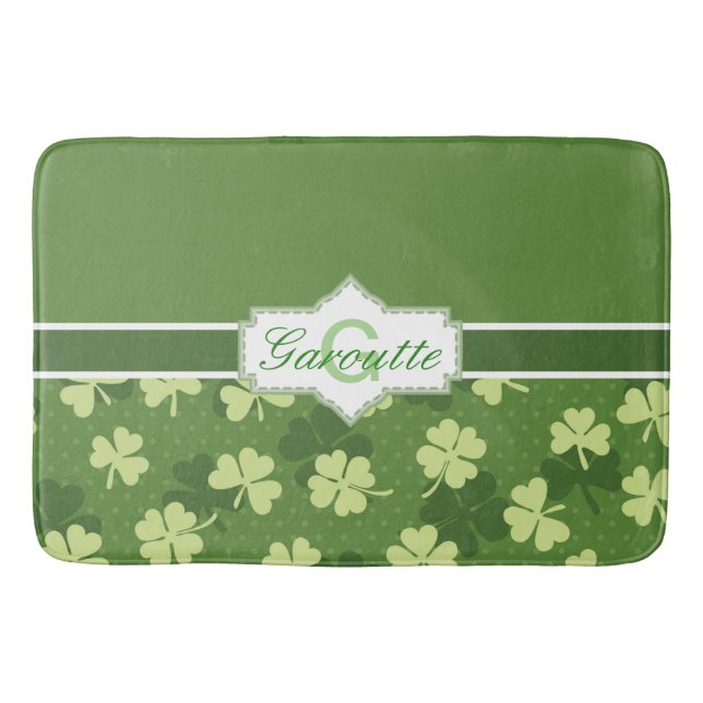 Personalised Green Shamrock St Patricks Day Bath Mat (Front)