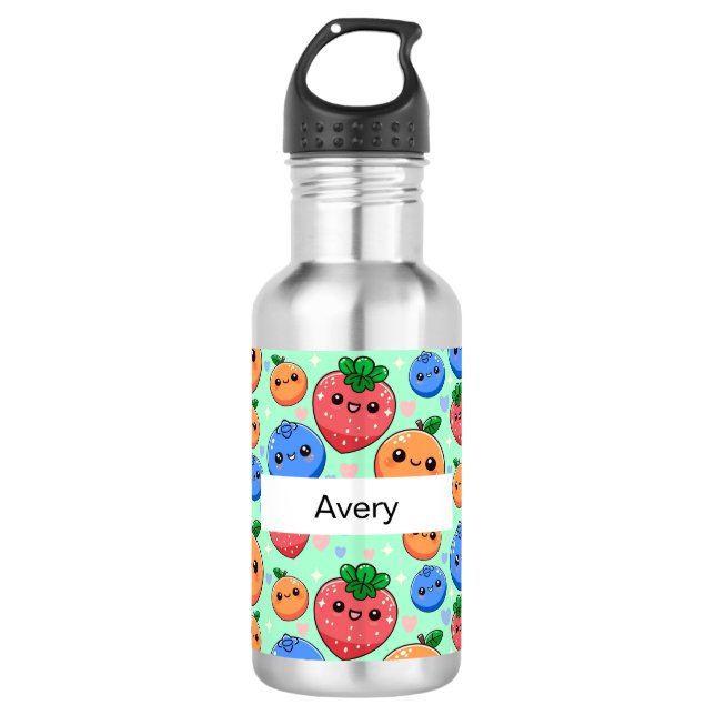 Personalised Green Smiling Fruit 532 Ml Water Bottle (Front)