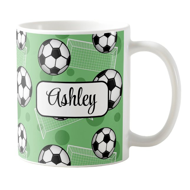 Personalised Green Soccer Mug (Personalized Green Soccer Mug at Amy's Coffee Mugs on Zazzle. )