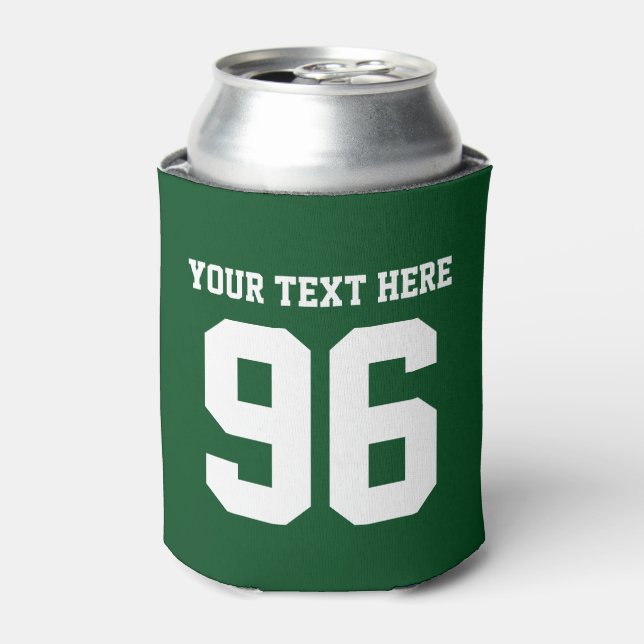 Personalised green sports jersey number can cooler (Can Front)