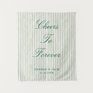 Personalised Green Stripe Wedding Engagement Party Tapestry