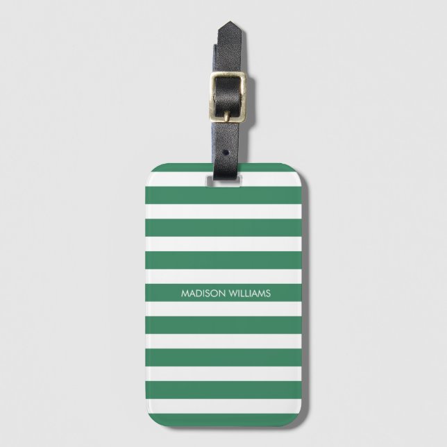 Personalised Green Striped Luggage Tag (Front Vertical)