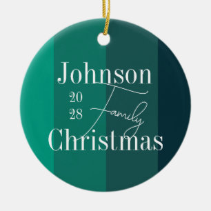 Personalised Green Stripes Family Name Christmas Ceramic Ornament