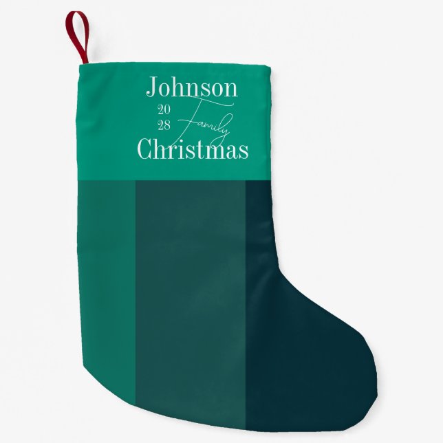 Personalised Green Stripes Family Name Christmas Small Christmas Stocking (Front)